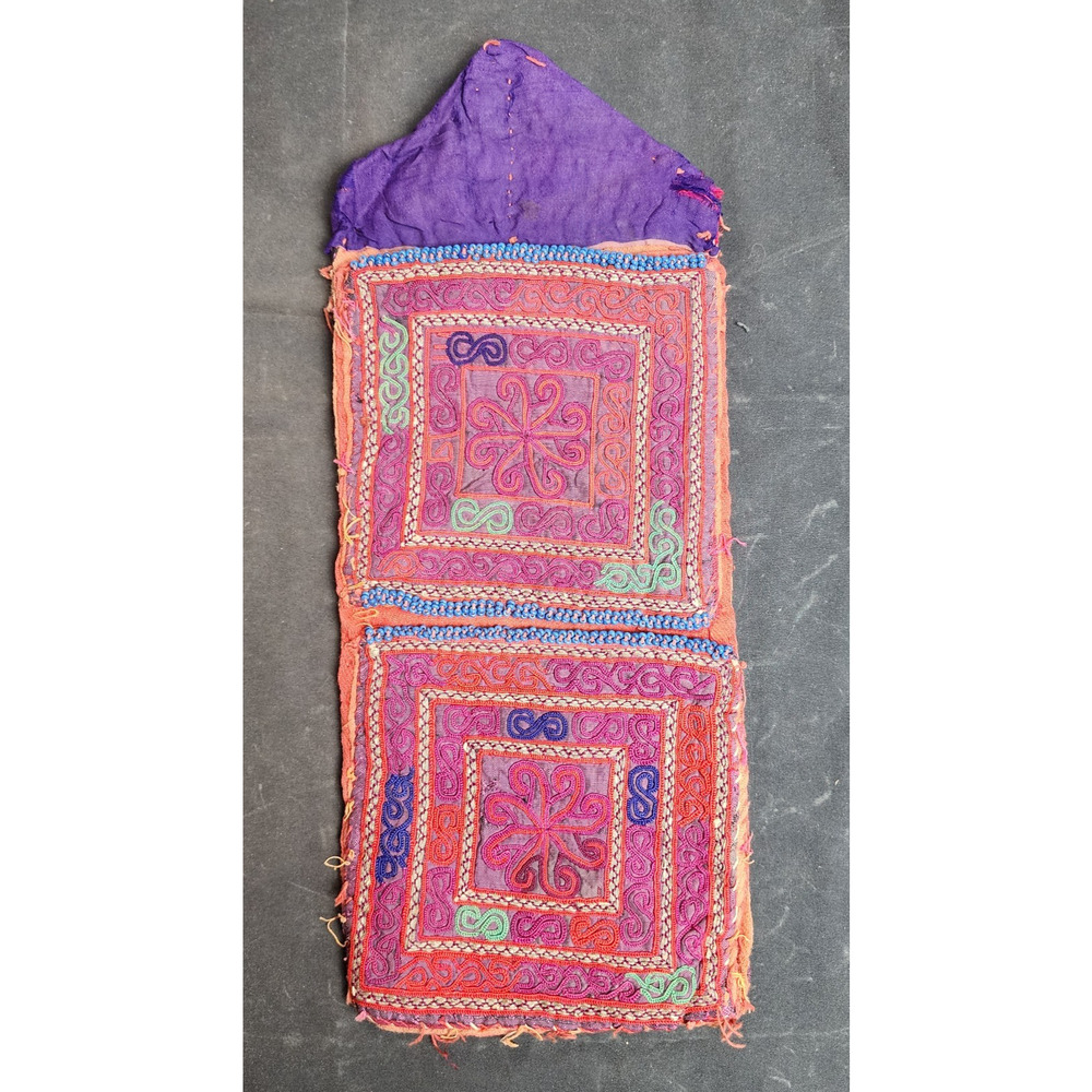 Kuchi Embroidered Pouch Wallet Afghan Handmade Beaded Purple Tones
